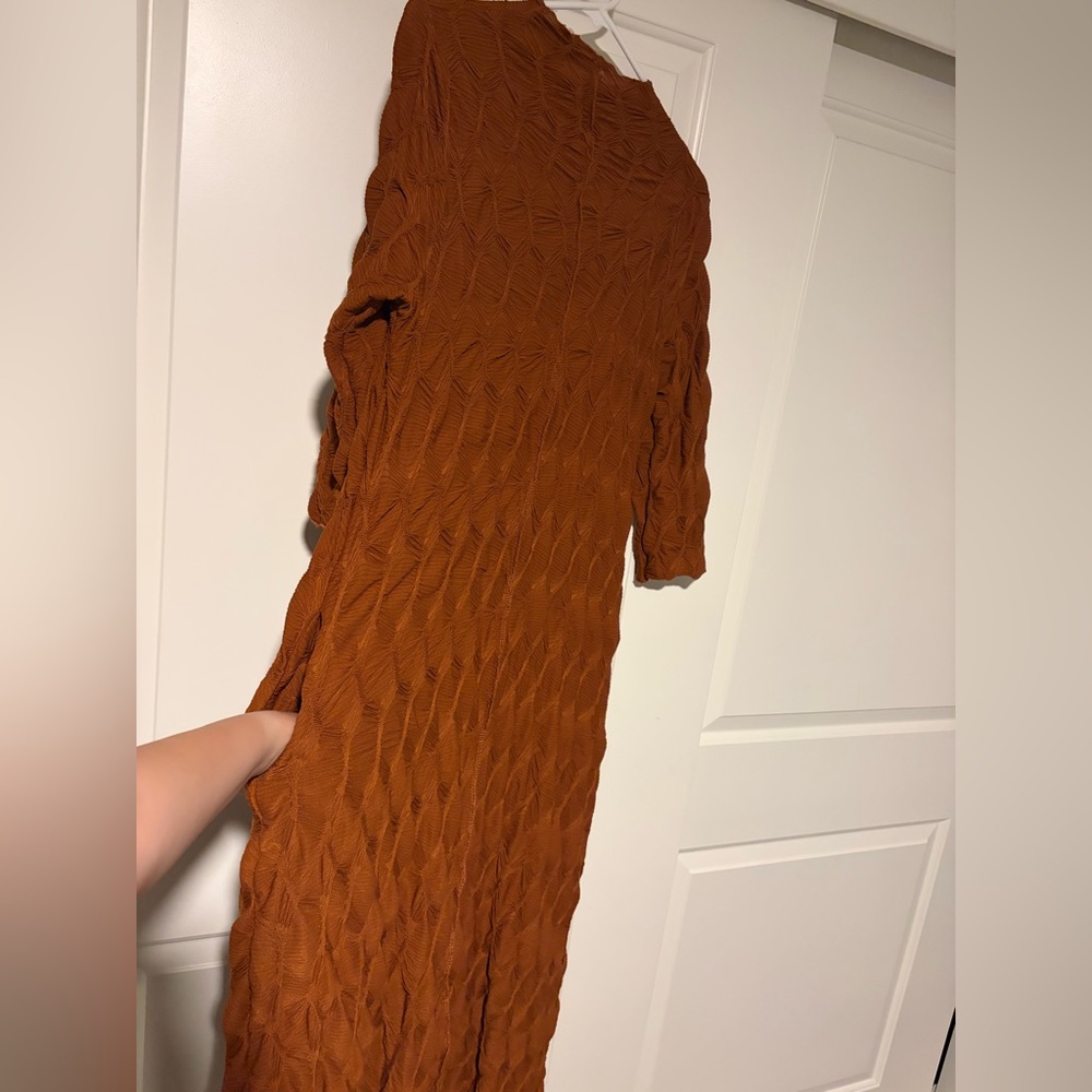 Elegant Rust Orange Brown Textured Women's Dress - Picture 3 of 7